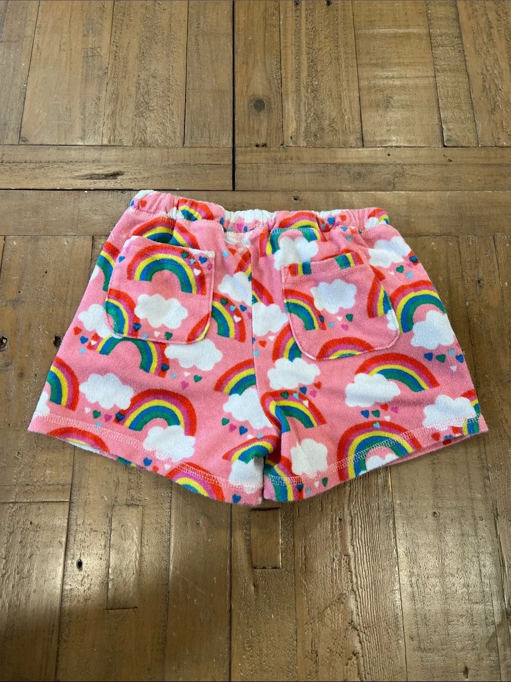 Mini Boden pink rainbow Terrycloth shorts girls 7 fit 5-6 years best